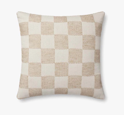 22" x 22" Beige Checkered Down Pillow
